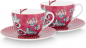 Preview: Pip Studio 2er Set Cups & Saucers Flower Festival Dark Pink 280 ml Tasse mit Untertasse