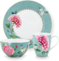 Preview: Pip Studio 3er Set Breakfast Blushing Birds Blue Tasse Teller Schale Frühstücksset Porzellan Müslischale in dekorativer Verpackung