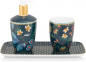 Preview: Pip Studio 3er Set Bathroom Accessories Flowery Dark Blue Bad Seifenspender Trinkbecher Ablage Porzellan