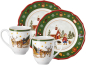Preview: Happy Wintertime grün Porzellan Set - Set 4-tlg Becher mit Henkel, Teller flach 22 cm
