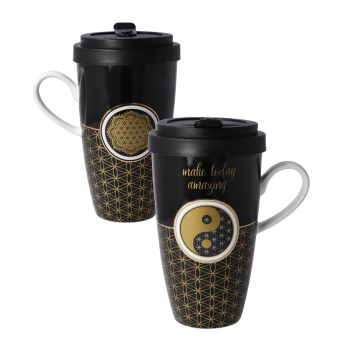 Goebel Yin Yang schwarz Tasse Trinkbecher NEUHEIT 2021 LOTUS Mug To Go mit Deckel Teetasse Kaffeetasse Porzellan ANGEBOT