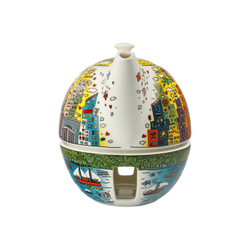 Preview: Goebel Teekanne mit Stövchen James Rizzi - My New York City Sunset Künstler Pop Art Porzellankanne