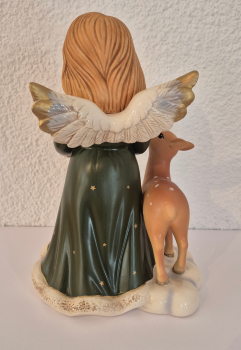 Goebel Meine besten Freunde - Engel mit Reh und Vogel - limitierte Auflage rot grün Porzellanfigur Winterwald