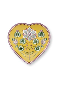 Preview: Pip Studio Set/2 Heart Shape Plates Lily&Lotus Yellow 21.5cm Herzform Tellerset Porzellan Teller in dekorativer Verpackung