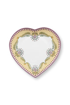 Preview: Pip Studio Set/2 Heart Shape Plates Lily&Lotus Yellow 21.5cm Herzform Tellerset Porzellan Teller in dekorativer Verpackung