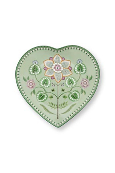 Preview: Pip Studio Set/2 Heart Shape Plates Lily&Lotus Light Green 21.5cm Herzform Tellerset Porzellan Teller in dekorativer Verpackung