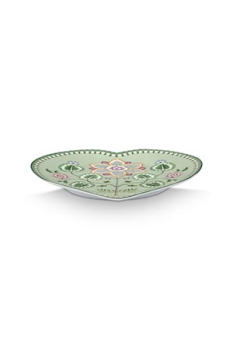 Preview: Pip Studio Set/2 Heart Shape Plates Lily&Lotus Light Green 21.5cm Herzform Tellerset Porzellan Teller in dekorativer Verpackung