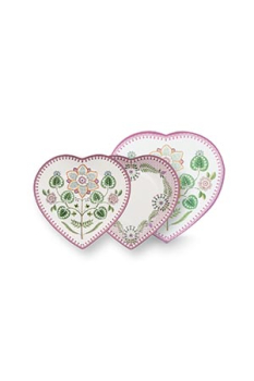 Pip Studio Set/2 Heart Shape Plates Lily&Lotus Light Lilac 21.5cm Herzform Tellerset Porzellan Teller in dekorativer Verpackung