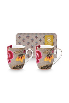 Pip Studio Set/2 Mugs Small Blooming Tales Fantasy Khaki Kaffeebecher Tee Kaffee Tasse Porzellan