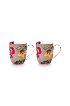Preview: Pip Studio Set/2 Mugs Small Blooming Tales Fantasy Khaki Kaffeebecher Tee Kaffee Tasse Porzellan