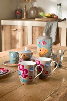 Pip Studio 2er Set Mugs XL Blooming Tales Fantasy Khaki Kaffeetasse Tee Kaffee Tasse Becher Porzellan 450 ml