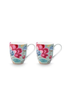 Preview: Pip Studio 2er Set Mugs XL Blooming Tales Fantasy Blue Kaffeetasse Tee Kaffee Tasse Becher Porzellan 450 ml