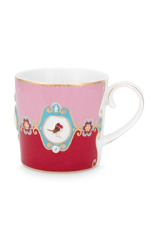 Preview: Pip Studio Set/2 Mugs Small Love Birds Medallion Red-Pink Kaffeebecher Tee Kaffee Tasse Porzellan