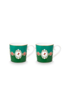 Preview: Pip Studio Set/2 Mugs Small Love Birds Medallion Emerald-Green Kaffeebecher Tee Kaffee Tasse Porzellan