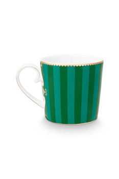 Preview: Pip Studio Set/2 Mugs Small Love Birds Medallion Stripes Emerald-Green Kaffeebecher Tee Kaffee Tasse Porzellan