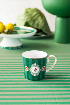 Pip Studio Set/2 Mugs Small Love Birds Medallion Stripes Emerald-Green Kaffeebecher Tee Kaffee Tasse Porzellan