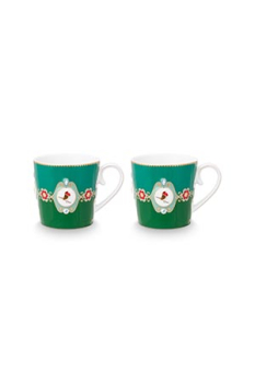 Preview: Pip Studio Set/2 Mugs Large Love Birds Medallion Emerald-Green Kaffeebecher Tee Kaffee Tasse Porzellan