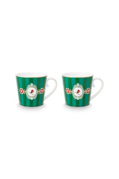 Preview: Pip Studio Set/2 Mugs Large Love Birds Medallion Stripes Emerald-Green Kaffeebecher Tee Kaffee Tasse Porzellan