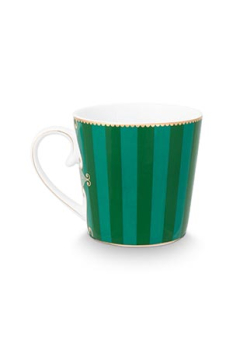 Preview: Pip Studio Set/2 Mugs Large Love Birds Medallion Stripes Emerald-Green Kaffeebecher Tee Kaffee Tasse Porzellan