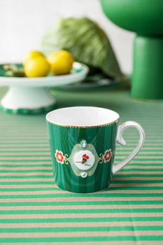 Pip Studio Set/2 Mugs Large Love Birds Medallion Stripes Emerald-Green Kaffeebecher Tee Kaffee Tasse Porzellan