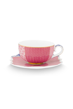 Preview: Pip Studio 2er Set Espresso Cup & Saucers Royal Pink Porzellan Tee Kaffee Tasse mit Untertasse 125 ml in dekorativer Geschenkverpackung