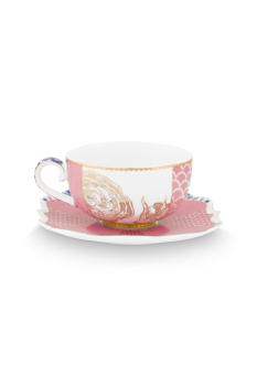 Preview: Pip Studio 2er Set Espresso Cup & Saucers Royal Pink Porzellan Tee Kaffee Tasse mit Untertasse 125 ml in dekorativer Geschenkverpackung
