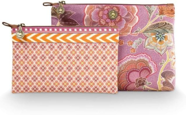 Preview: PIP Studio Kosmetiktasche Set Caryn Cosmetic Bags Combi Matata Lilac 26x18x7.5cm/22x13x1cm