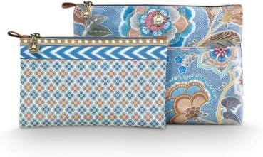 Preview: PIP Studio Kosmetiktasche Set Caryn Cosmetic Bags Combi Matata Blue 26x18x7.5cm/22x13x1cm