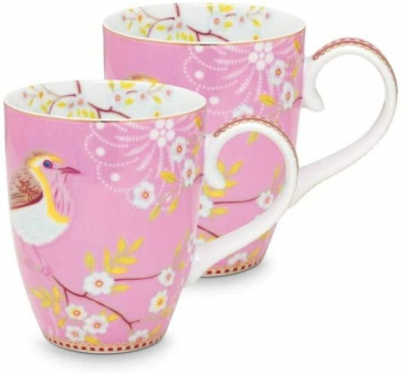 Pip Studio 2er Set Mug Large Early Bird Pink Tee Kaffee Tasse 350 ml Porzellantasse in dekorativer Verpackung