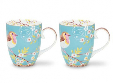 Pip Studio 2er Set Mug Large Early Bird Blue Tee Kaffee Tasse 350 ml Porzellantasse in dekorativer Verpackung