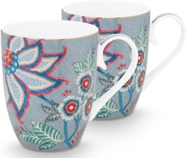 Pip Studio 2er Set Mug Large Flower Festival Light Blue Tee Kaffee Tasse 350 ml Porzellantasse in dekorativer Verpackung ANGEBOT