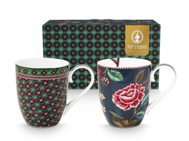 Pip Studio Set/2 Mugs XL Berry Blues 450ml Kaffeebecher Tee Kaffee Tasse 450 ml Porzellan Fall Winter NEUHEIT 2024