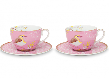 Pip Studio 2er Set Cups & Saucers Early Bird Pink 280 ml Tasse mit Untertasse