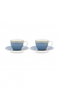 Pip Studio 2er Set Espresso Cup & Saucers La Majorelle Blue  Porzellan Tasse mit Untertasse 120 ml in dekorativer Geschenkverpackung