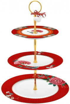 Pip Studio Cake Stand 3Layers Blushing Birds Red Etagere rot Blumen