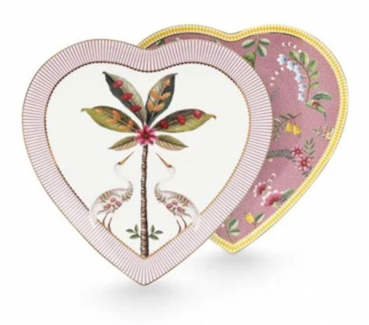 Pip Studio Set/2 Heart Shape Plates La Majorelle Pink 21.5cm Herzform Tellerset Porzellan Teller in dekorativer Verpackung