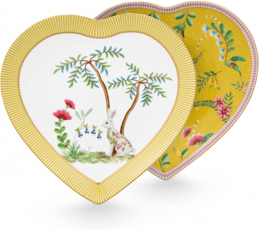 Pip Studio Set/2 Heart Shape Plates La Majorelle Yellow 21.5cm Herzform Tellerset Porzellan Teller in dekorativer Verpackung