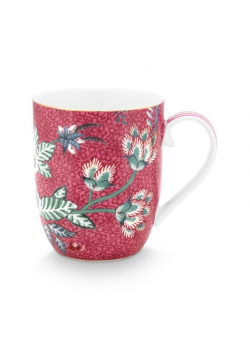 Pip Studio 2er Set Mug Small Flower Festival Dark Pink Tee Kaffee Tasse 145 ml Porzellantasse in dekorativer Verpackung