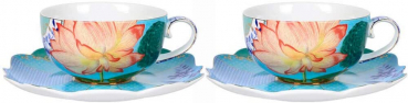 Pip Studio 2er Set Tea Cup & Saucers Royal Flowers Porzellan Tee Kaffee Tasse mit Untertasse 225 ml in dekorativer Geschenkverpackung