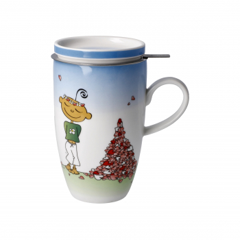 Goebel - Für Dich gesammelt - Tasse Trinkbecher - Der kleine Yogi - Teetasse mit Deckel und Sieb Porzellan Porzellantasse