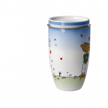 Goebel - Für Dich gesammelt - Tasse Trinkbecher - Der kleine Yogi - Teetasse mit Deckel und Sieb Porzellan Porzellantasse