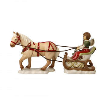 Goebel Winterschlittenfahrt Engel mit Schlitten und Pferd Winterwald Porzellan Figur Weihnachten