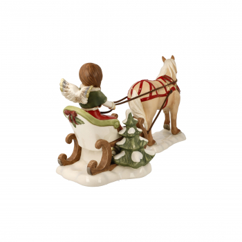 Goebel Winterschlittenfahrt Engel mit Schlitten und Pferd Winterwald Porzellan Figur Weihnachten