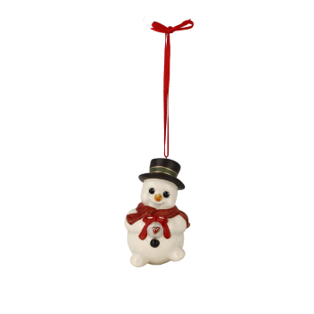 Goebel Winterglück Schneemann Hänger - Gustl mit Weihnachtskuchen - Porzellanschneemann NEUHEIT 2025 in Geschenkverpackung