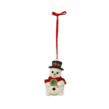 Goebel Winterglück Schneemann Hänger - Fridolin mit Kleeblatt - Porzellanschneemann NEUHEIT 2025 in Geschenkverpackung