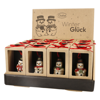 Goebel Winterglück Schneemann Hänger - Fridolin mit Kleeblatt - Porzellanschneemann NEUHEIT 2025 in Geschenkverpackung