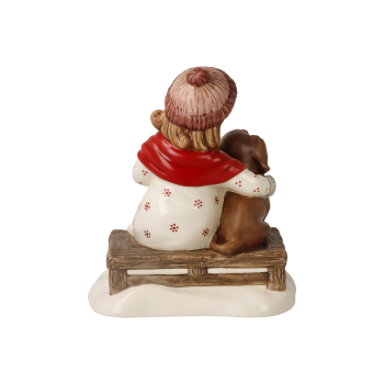 Preview: Goebel Freunde für immer Winterwald Wintermärchen Mädchen mit Hund auf Bank NEUHEIT 2025