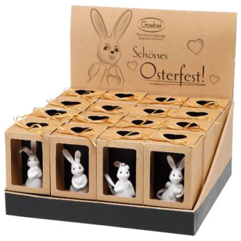 Preview: Goebel 4er Set Hasen Snow White Hasenhänger - I'm Cool - Heartbeat - For Me? - From the Heart in Geschenkverpackung Porzellanhasen