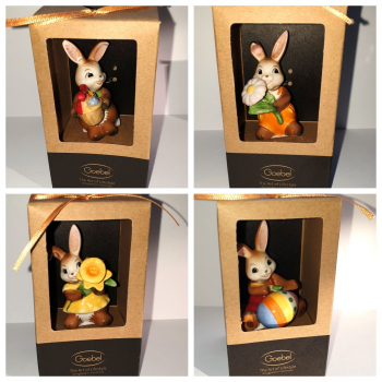 Goebel 4er Set Häschen Ostergrüße - Leuchtender Frühlingsbote - Zarte Wiesenblumen - Meistermaler in Geschenkverpackung Hase Goebelhase