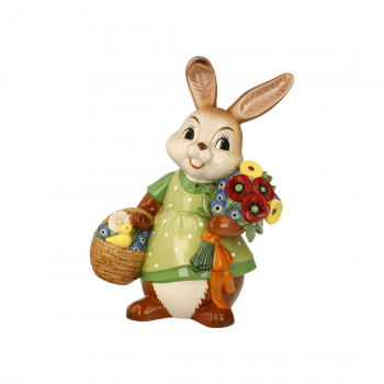 Goebel Hasenmädchen Ein Blumengruß Hase mit Blumenstrauß und Korb - groß - TOP